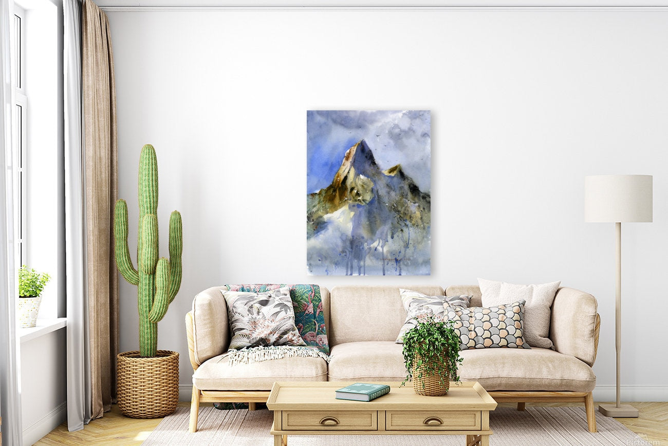 Watercolor Mountain Painting on Canvas, Landscape Wall Art, Mountains Print, House & Office Wall Decor, Modern Art Prints, Gift for Home