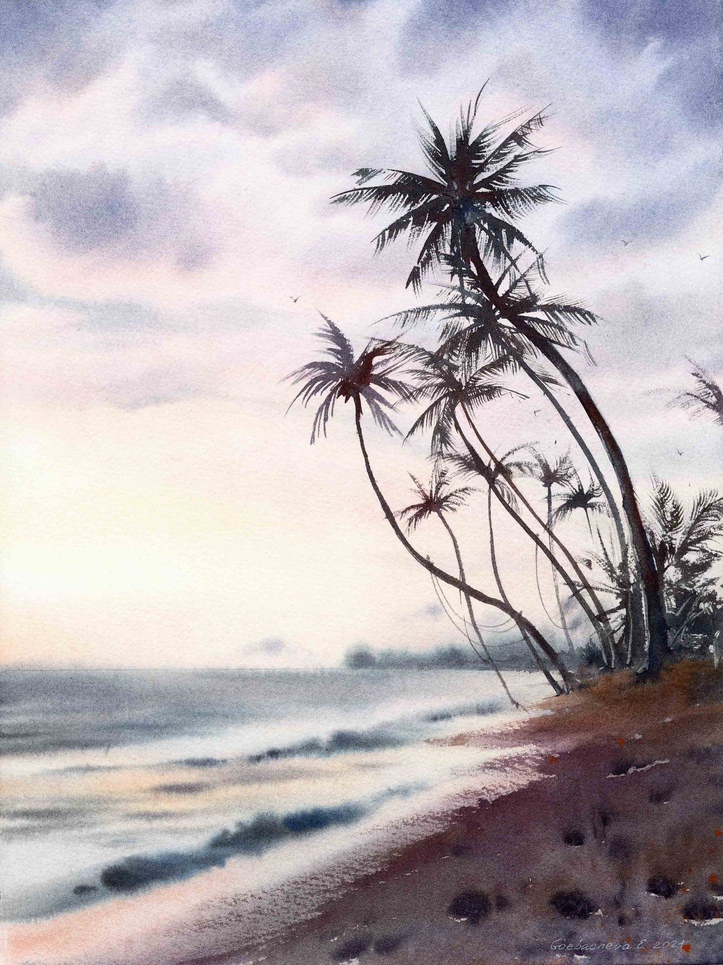 Beach Palm Wall Art, Watercolor Ocean Print, Coastal Wall Decor, Canvas Painting, Sea Wave, Travel Poster Gift Idea