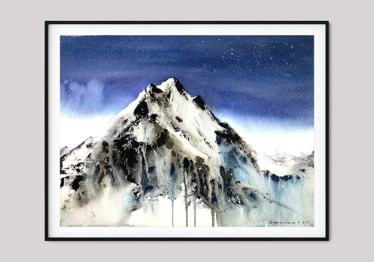 Watercolor Nature Painting, Landscape Wall Decor, Mountains Print on Canvas, Home & Office Contemporary Wall Art, Gift
