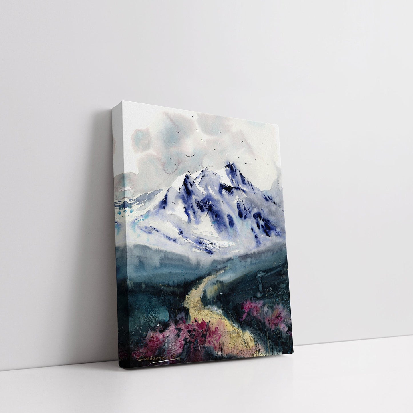 Set of 3 Nature Prints, Modern Wall Art, Abstract Mountain, Blue, Landscape Paintings On Canvas, Decor Above The Sofa