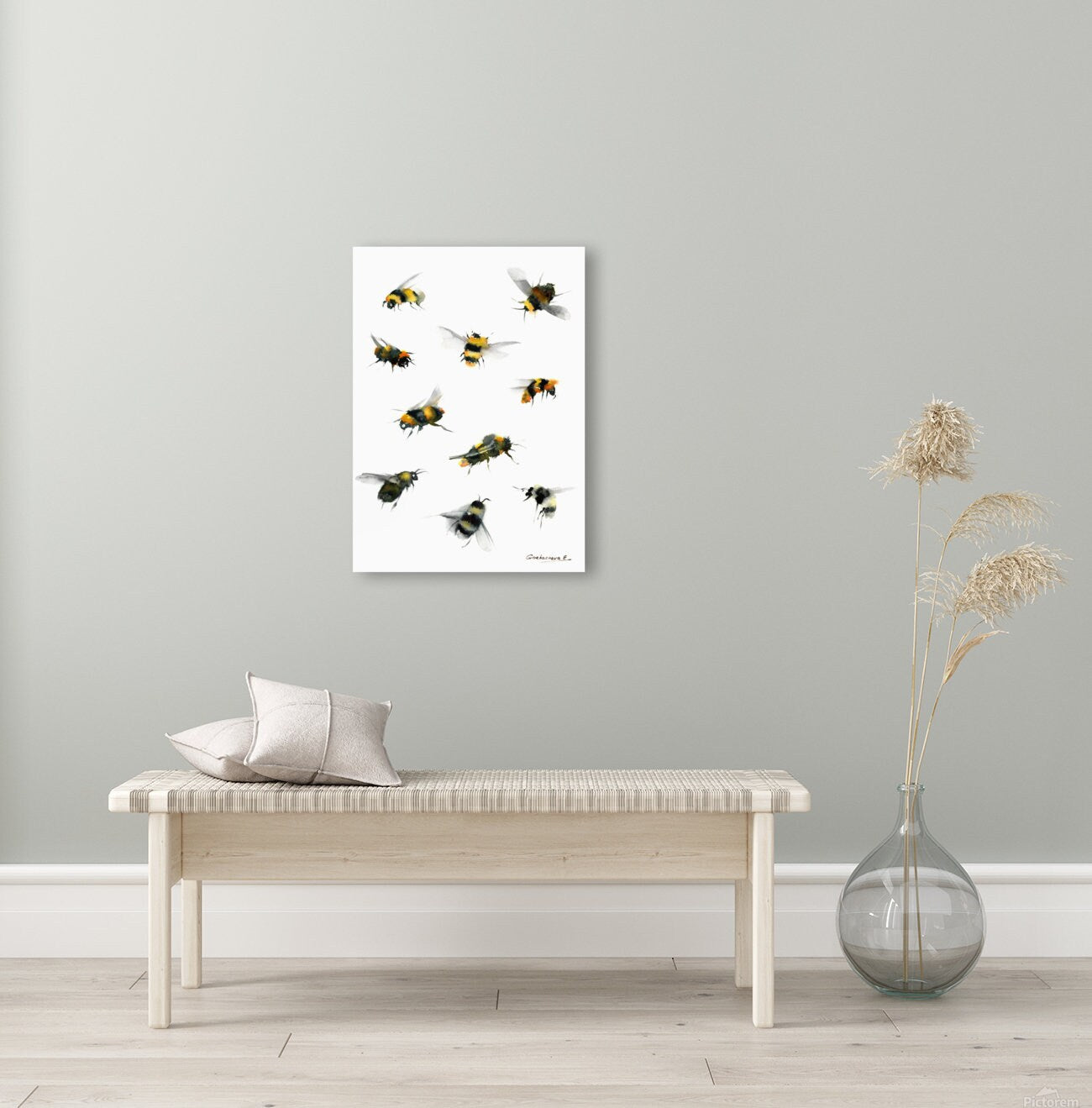 Watercolor Bees, Wall Art Print, Yellow Black Minimalist Decor, Bee Sketch, Watercolour Bumblebee, Bee Themed Gift