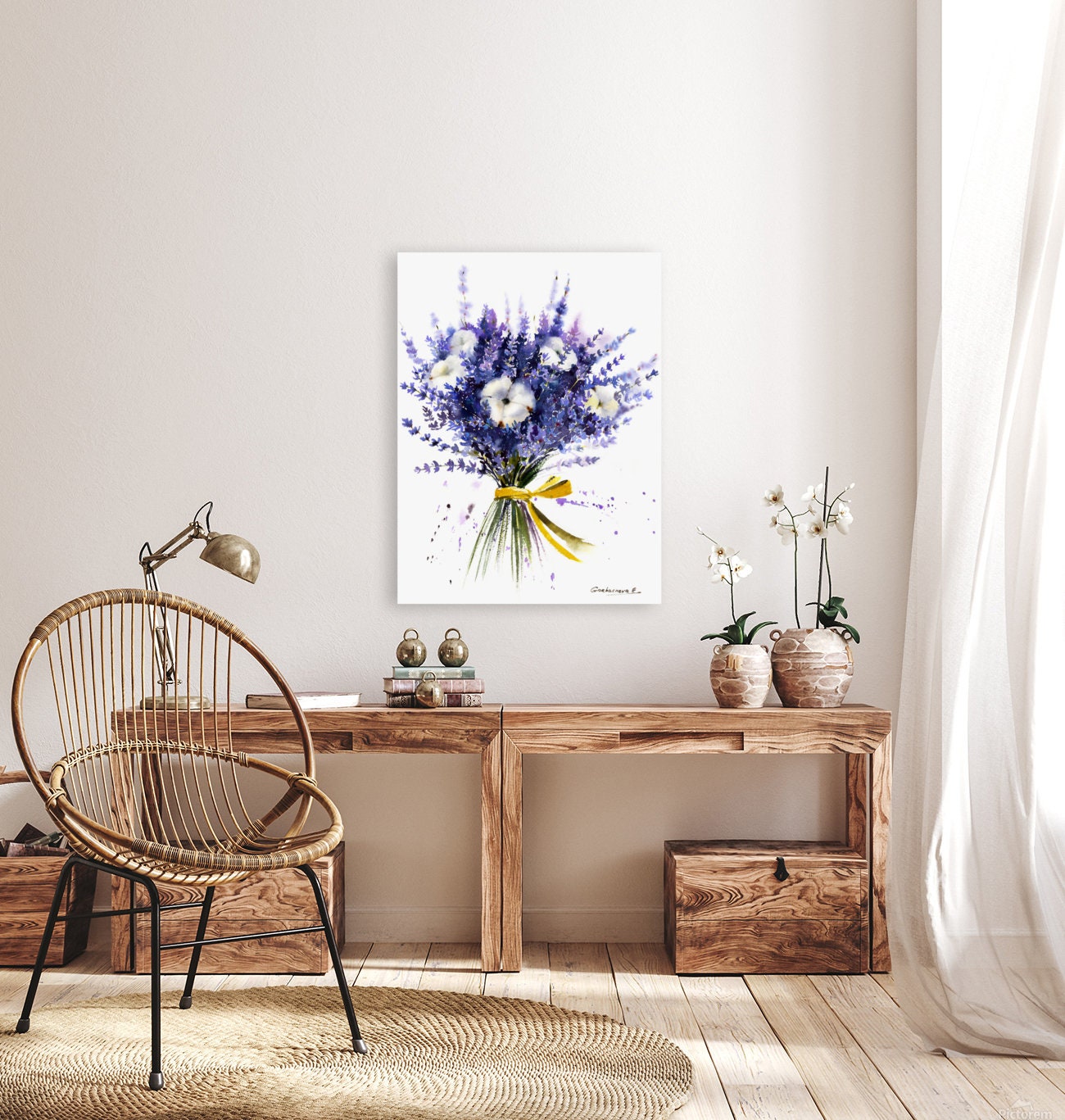 Lavender Bouquet Art Print, Botanical Wall Decor, French Purple Flower Painting, Flowers, Herb Print, Watercolor Wildflower