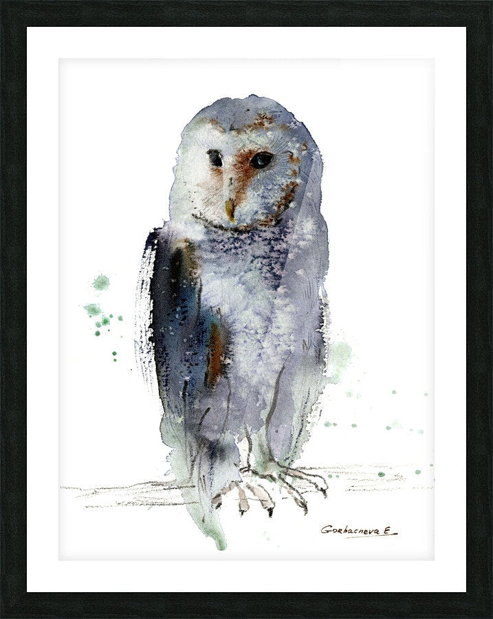 Set of 2 Gray Owl Art Prints, Feathers Wall Decor, Watercolor Owl Feather Art, Minimalist Bird, Owls Giclee Canvas Print
