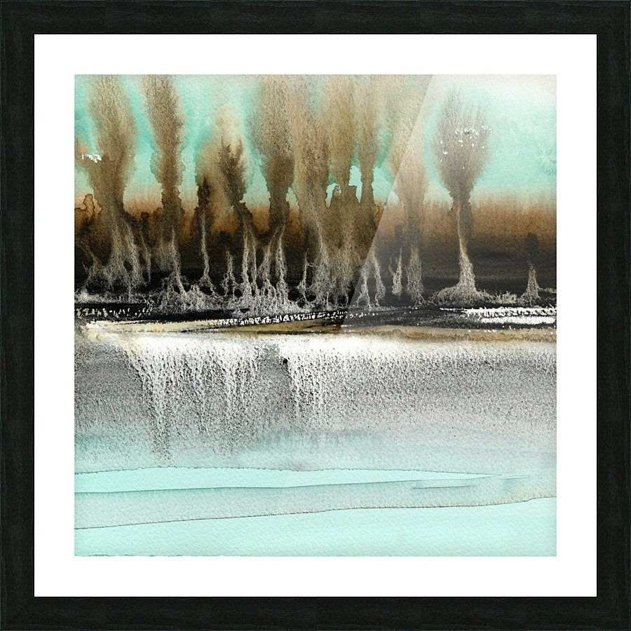 Abstract Square Wall Art, Set Of 2 Prints, Modern Landscape Painting, Print on Canvas, Turquoise, Black, Burnt Orange, Home & Office Decor
