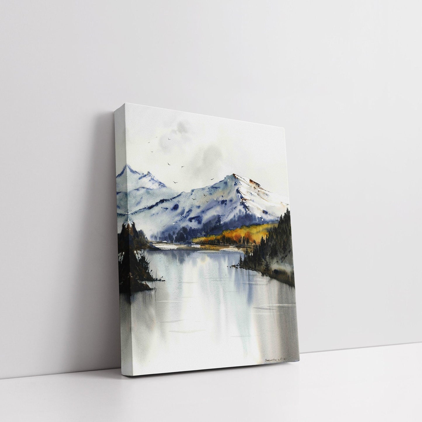 Set of 3 Mountain Prints, Modern Nature Art, Abstract Mountains, Fall Landscape Paintings On Canvas, Decor Above The Bed