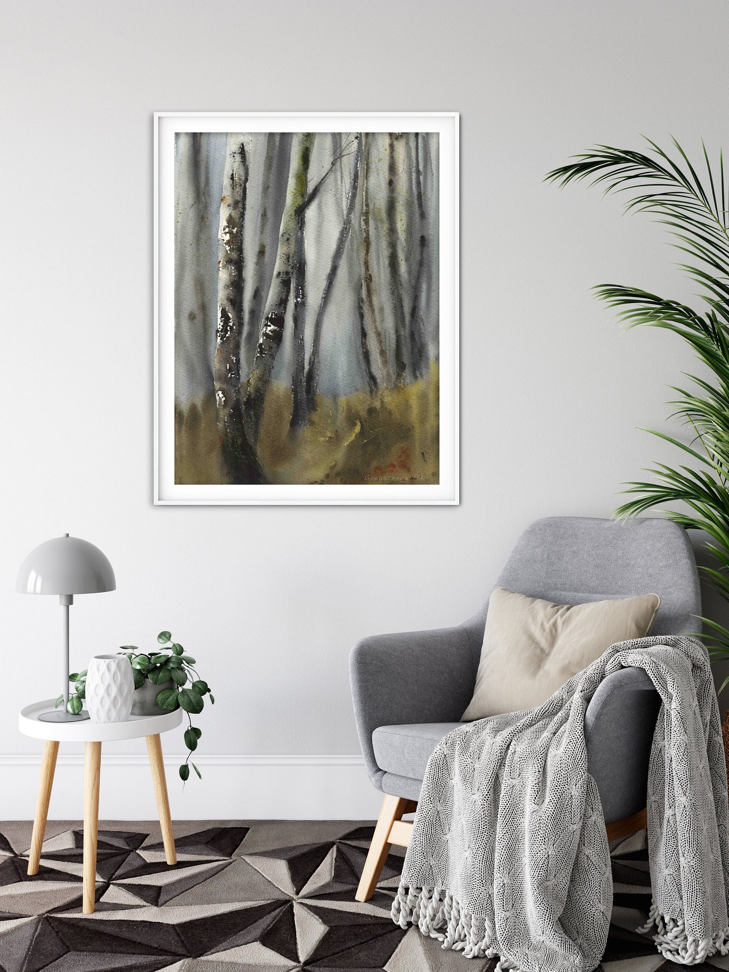 Birch Trees Art Print, Forest Watercolor Painting, Farmhouse & Country House Wall Decor, Canvas Print, Fall Landscape, Gift for House