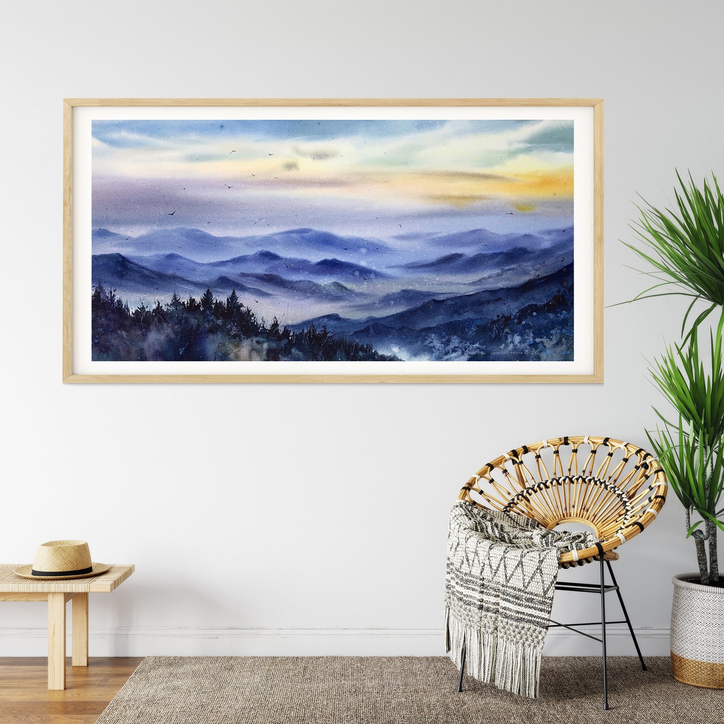 Panorama Art Print, Mountain Panoramic Painting, Nature Art, House Decoration, Contemporary Canvas Prints, Above The Bed Wall Decor