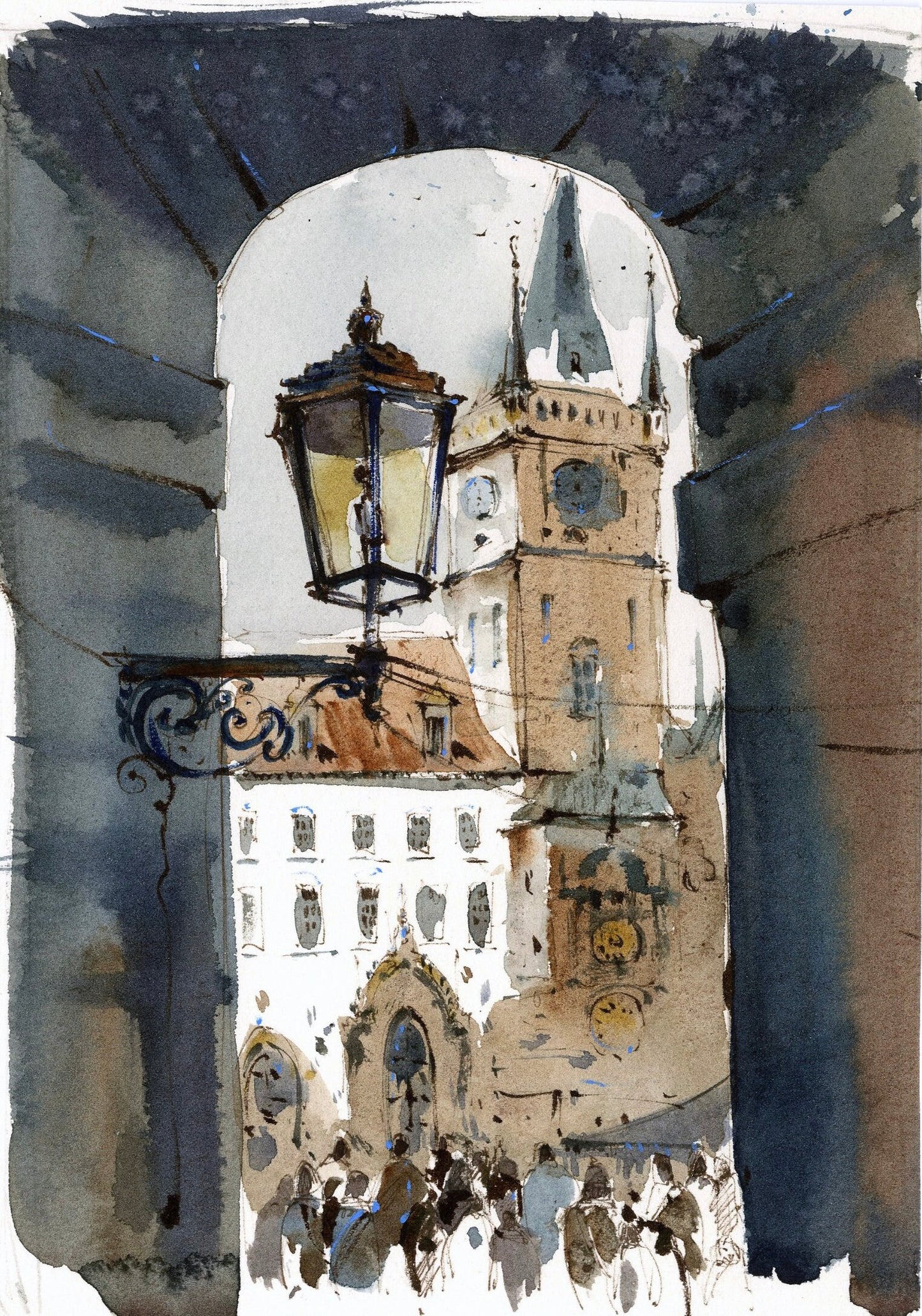 Prague Small Painting Original, Watercolor Artwork, Charles Bridge, Czech Cityscape Wall Art, Gift For Her, Architecture Art Decor