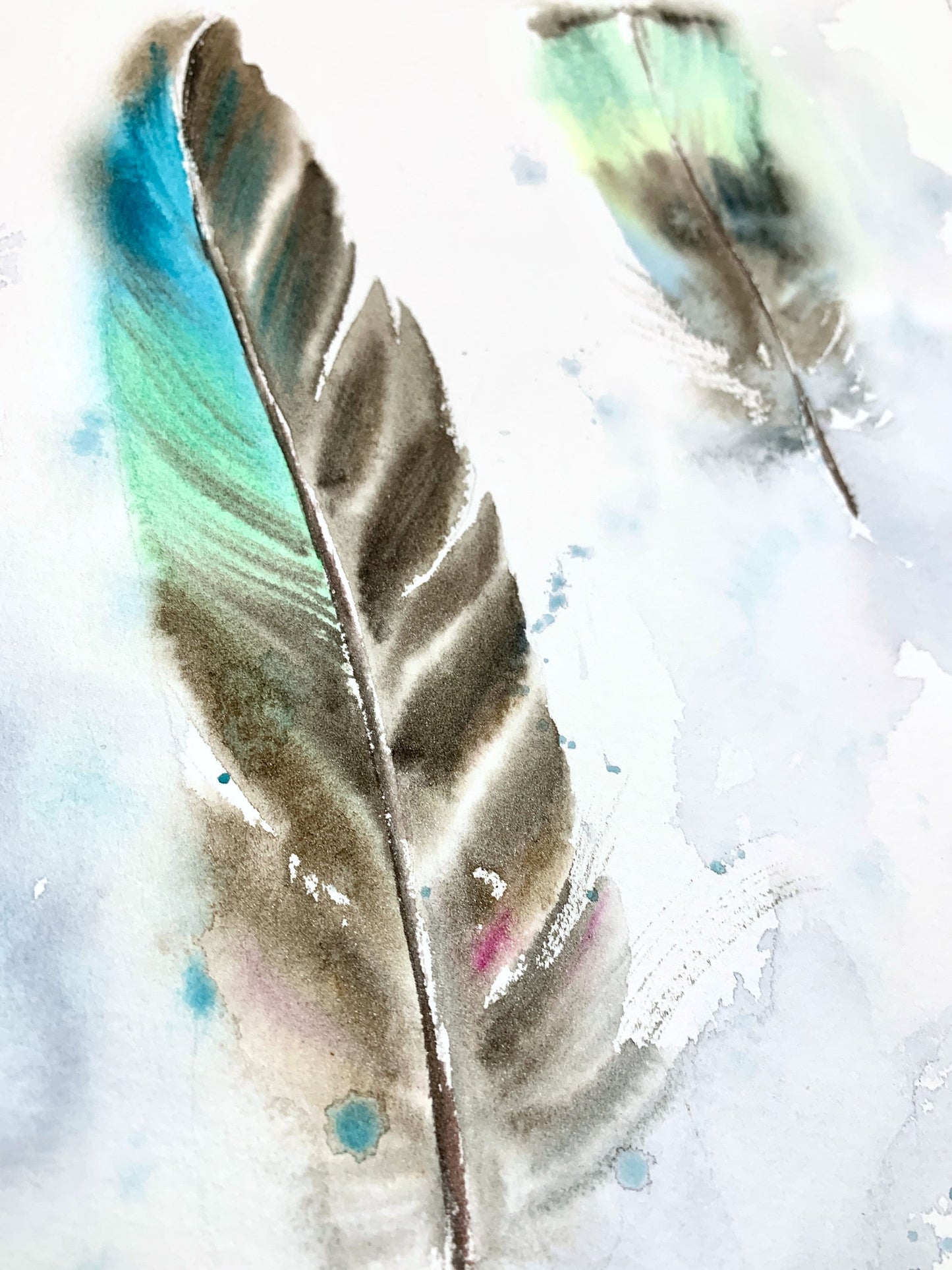 Gray Feather Painting Watercolor Original, Bird Art, Artwork for Gift, Wall Décoration | NOT A PRINT