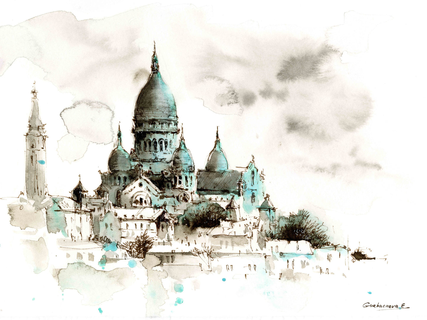Travel Painting Sketch, Art Prints Set of 2, European City, Paris, Prague, Europa, Architecture Wall Art Decor