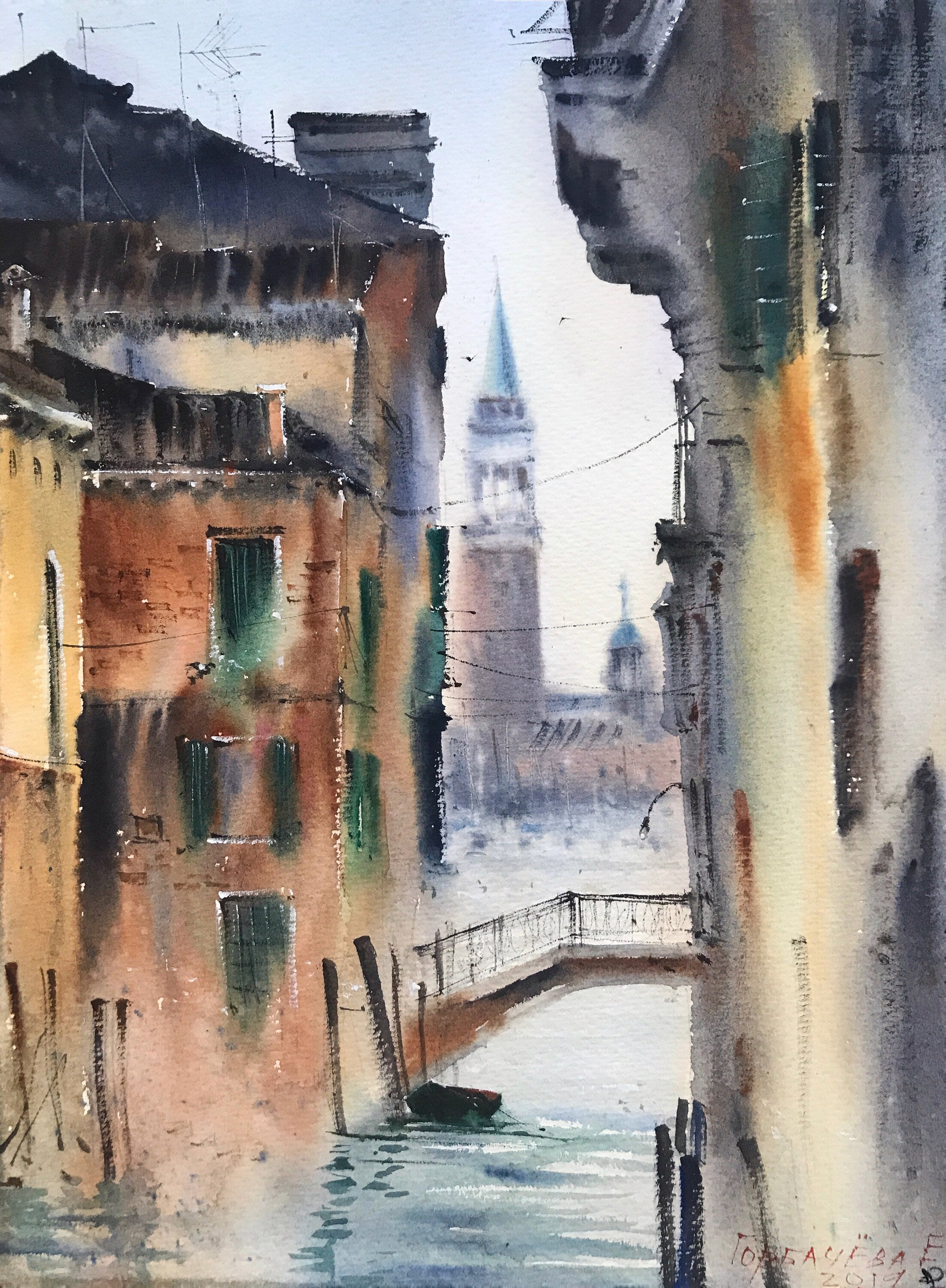 Authentic Grand Canal Venice, Original Hand painted venetian Landscape. Venice Aquarelle art. Aquarellist artist. Home decor Watercolor painting.