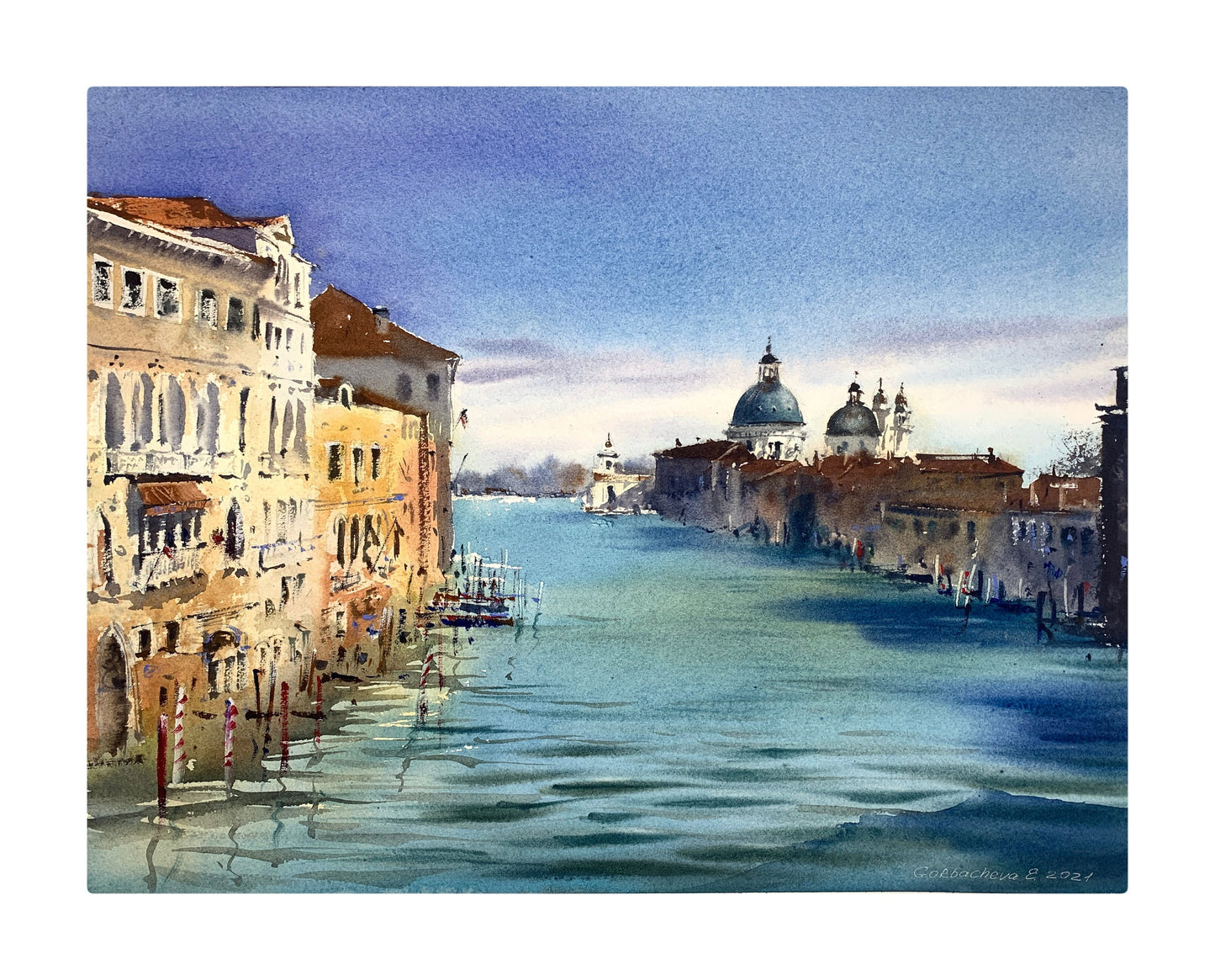 Grand Canal Venice Painting Watercolor Original, Italian Cityscape, Architecture Wall Art, Gift For Her, Gondola Artdeco