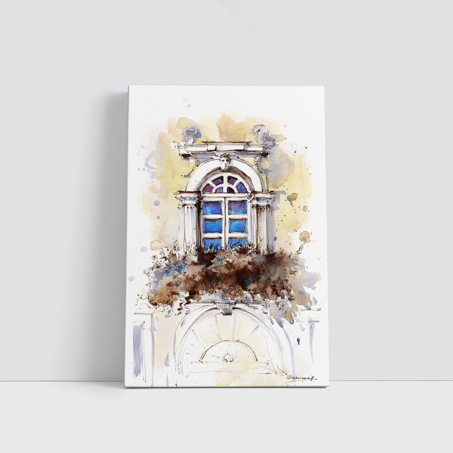 Travel Art Prints Set Of 2, City Scene with Door Window 2 Watercolor Artwork, Gallery Wall, Architecture Painting