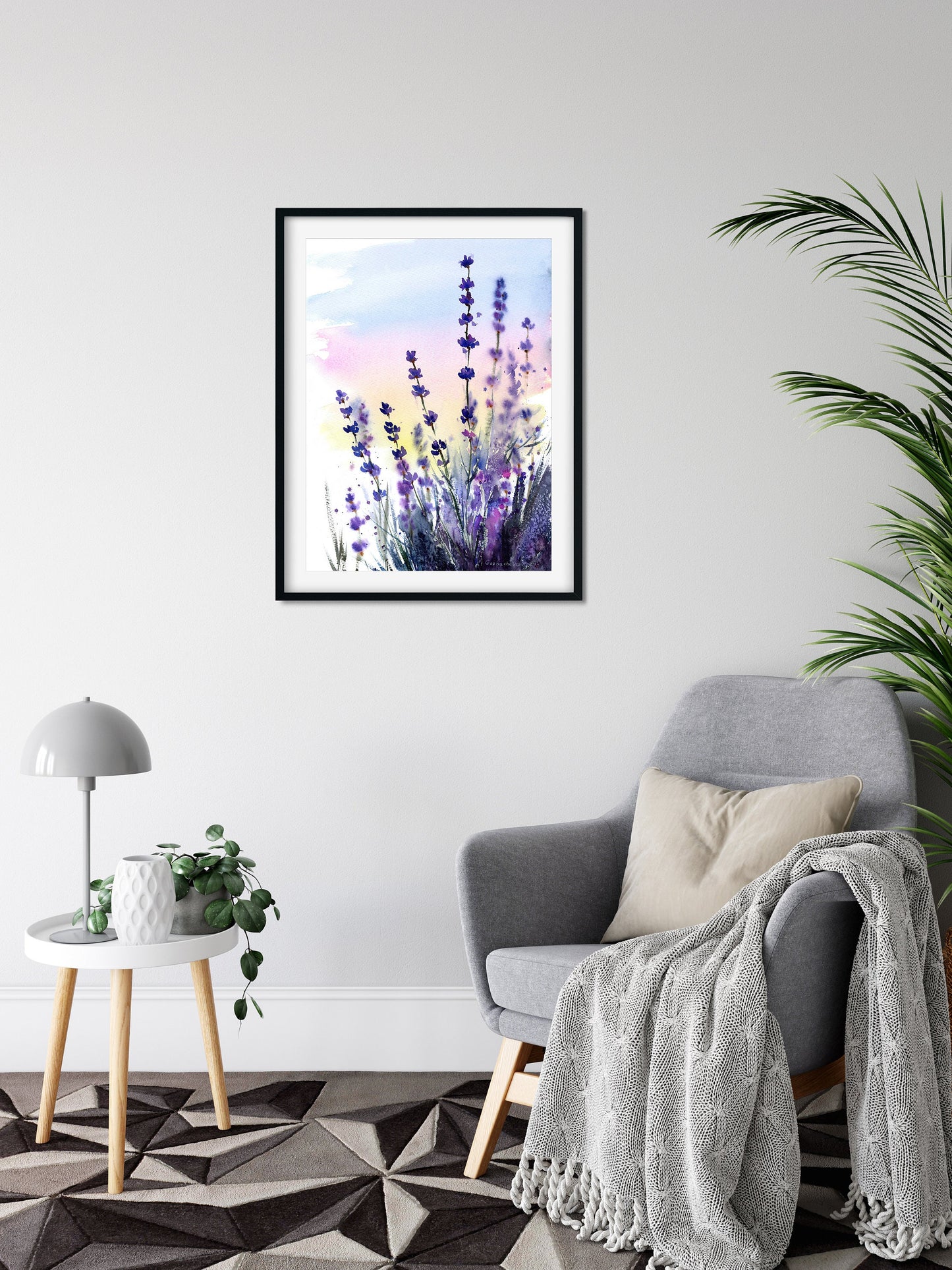 Herbal Flower Art Print, Provence Home Wall Decor, Lavender Watercolor Painting, Wildflower Field, Canvas Print, Gift
