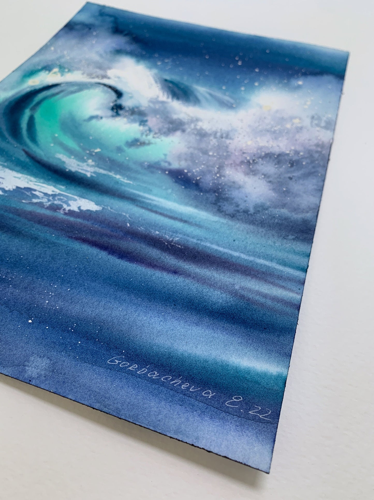 Small Painting Ocean Blue Wave, Original Watercolor, Sea Waves, Beach Wall Art, Coastal Wall Decor, Gift, Seascape