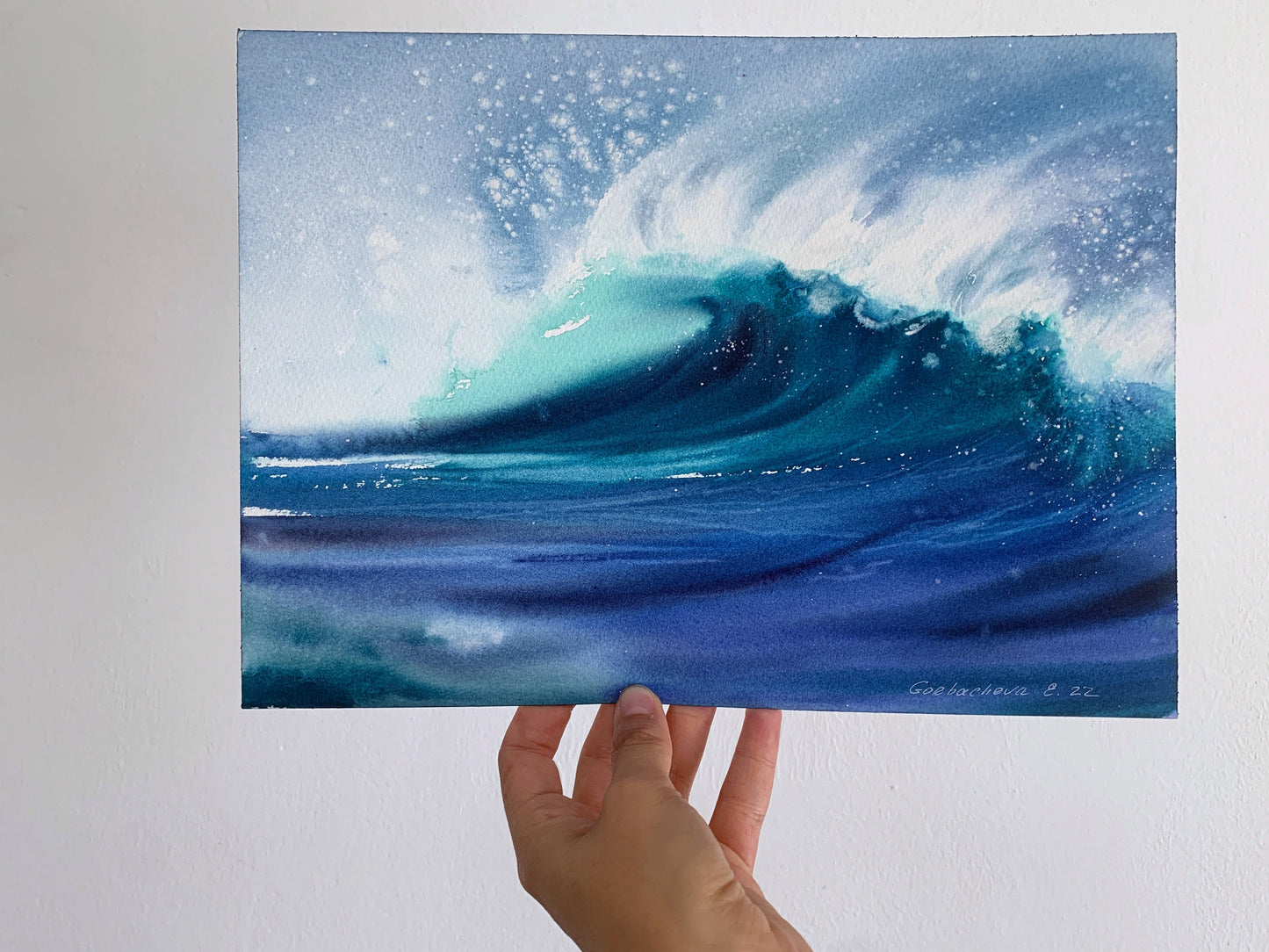 Sea Wave Small Watercolor Painting, Original Artwork, Ocean Blue Waves, Coastal Wall Art, Beach Wall Decor, Seascape