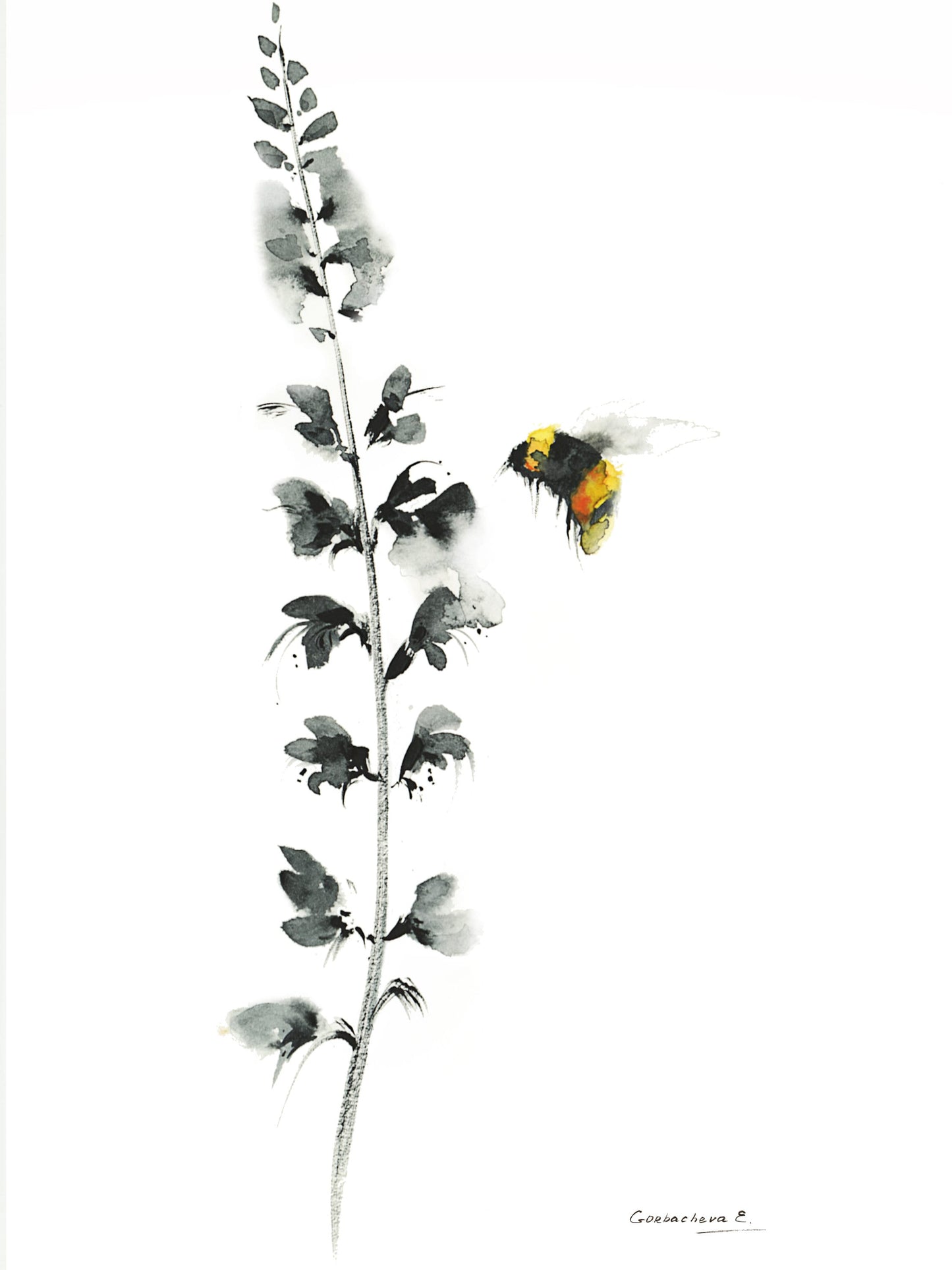 Set of 2 Bee Flower Prints, Watercolor Art, Black & Yellow Wall Decor, Minimalist Kids Room Decor, Floral Painting