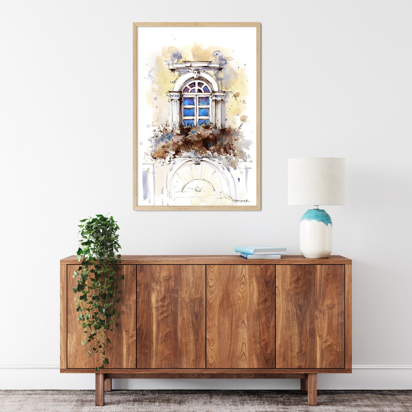 Window Art Print, Old City Scene, Watercolor Art, Architecture Painting, Travel Wall Decor