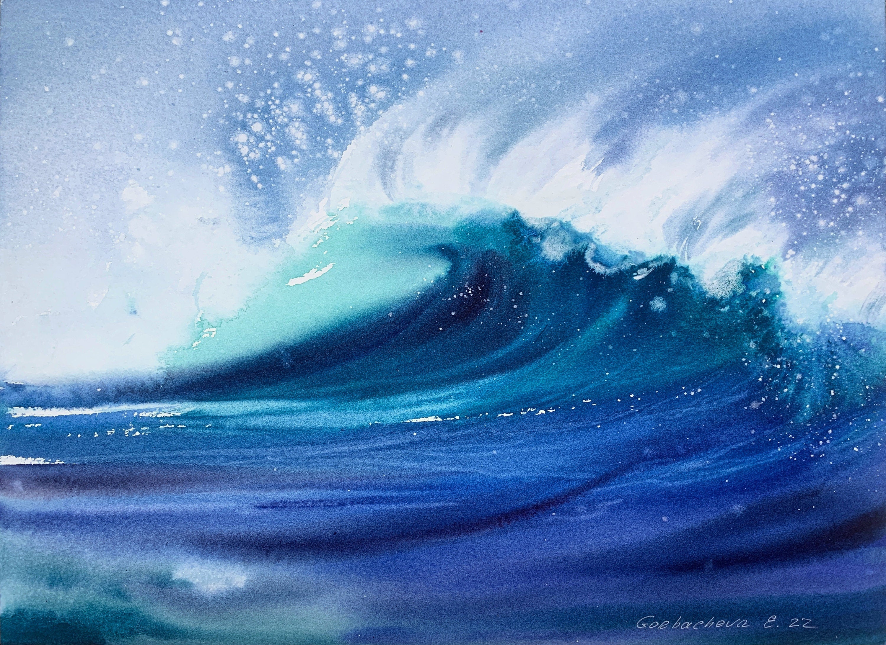 No.45 online Moonwater Cycles Sacred Circle unusual watercolour blue seascape ocean Art Circle waves water original watercolour Blue painting sea