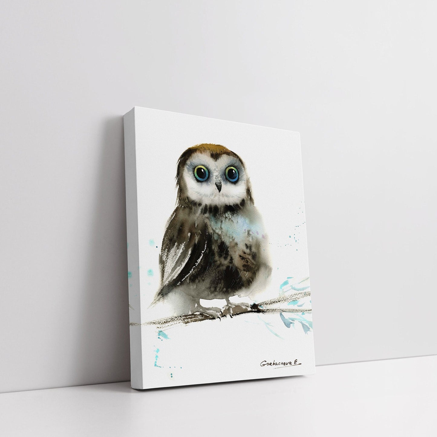 Owl Art Set of 2 Piece, Watercolor Prints, Bird Art, Minimalist Gray Birds, Animal Kids Room Wall Decor, Canvas Print