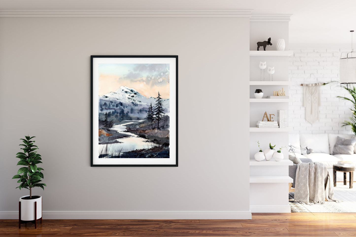 Nature Print, Mountain Wall Decor, Abstract Landscape Painting on Canvas, Contemporary Home Decoration, Fine Art Print