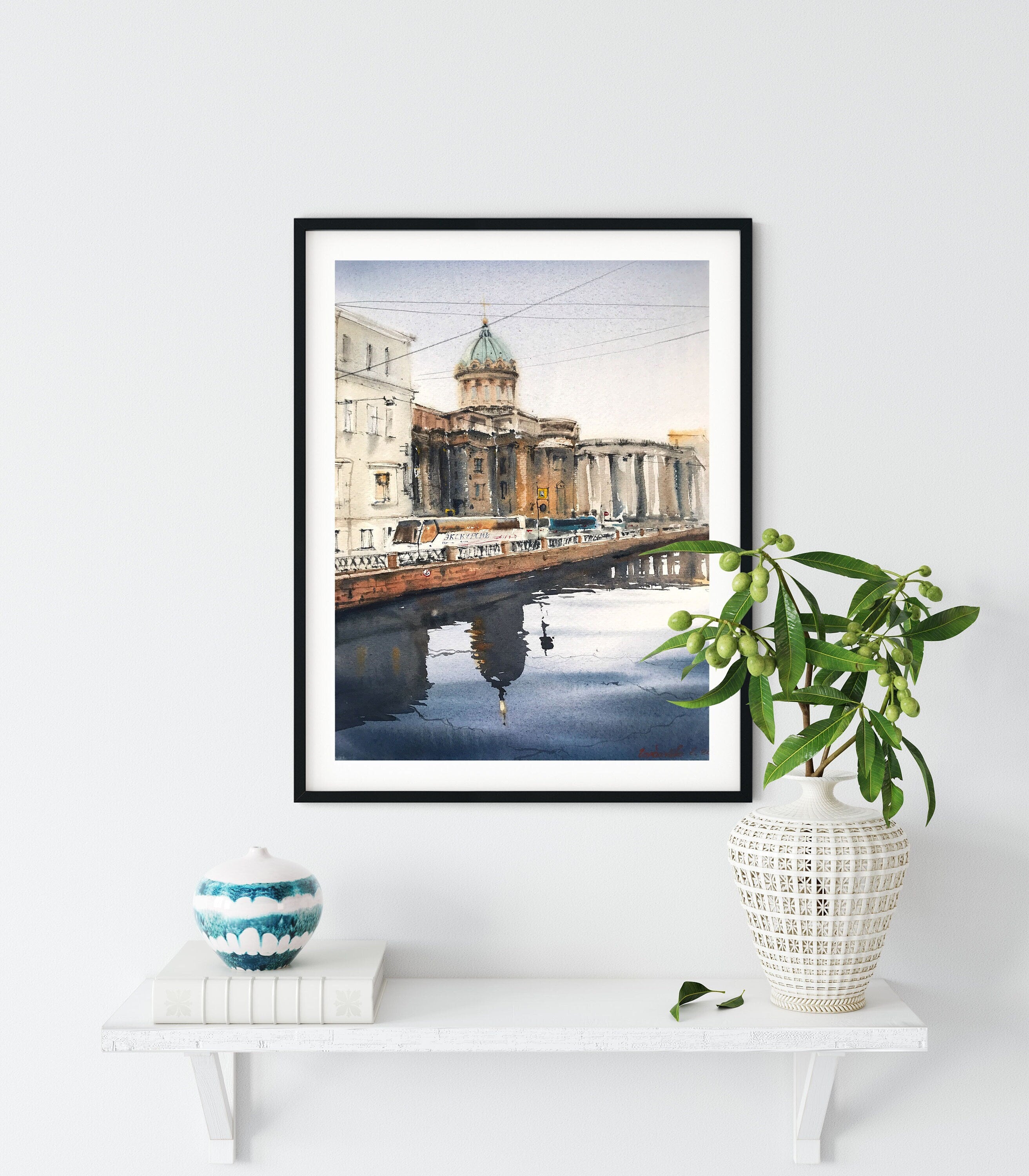 Framed poster Watercolor St Petersburg Urban Setting, Watercolor bright Urban Landscape Print, Living Room Watercolor selling Urban Wall Art