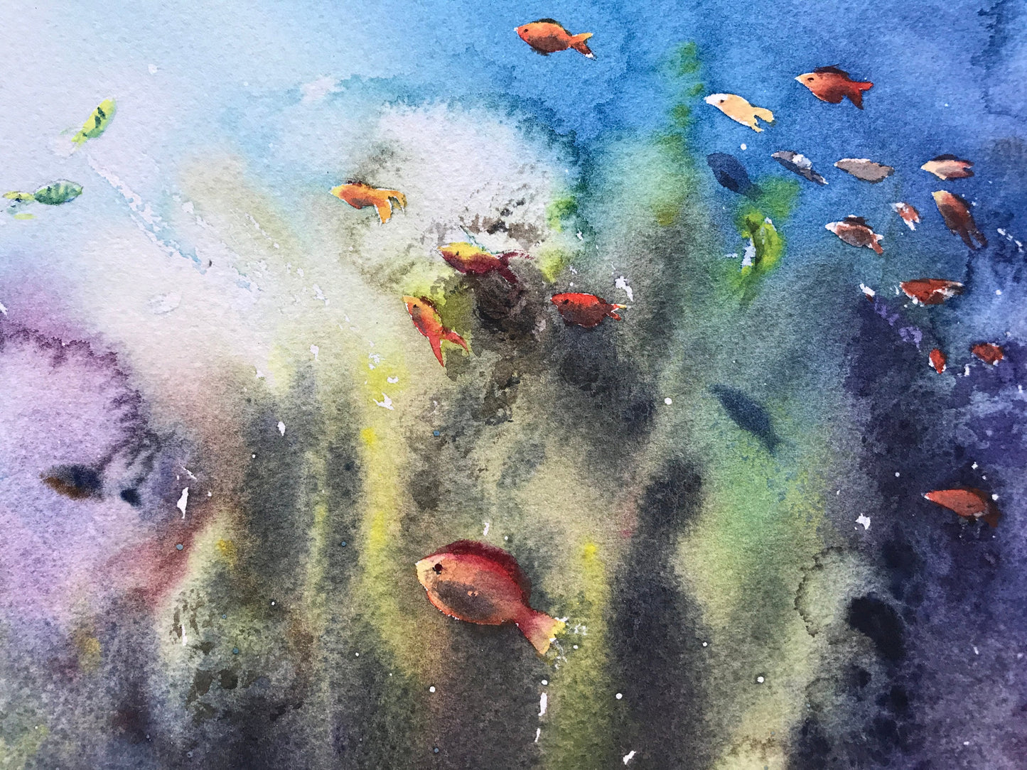 Watercolor Underwater Painting Original, Undersea Artwork, Ocean Corals Art, Sea Fish Wall Decor, Gift For Diver
