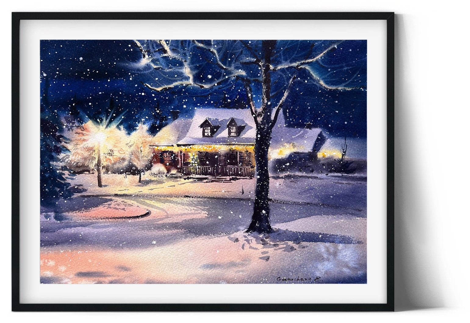 Original high quality Watercolor Artwork Winter Scene