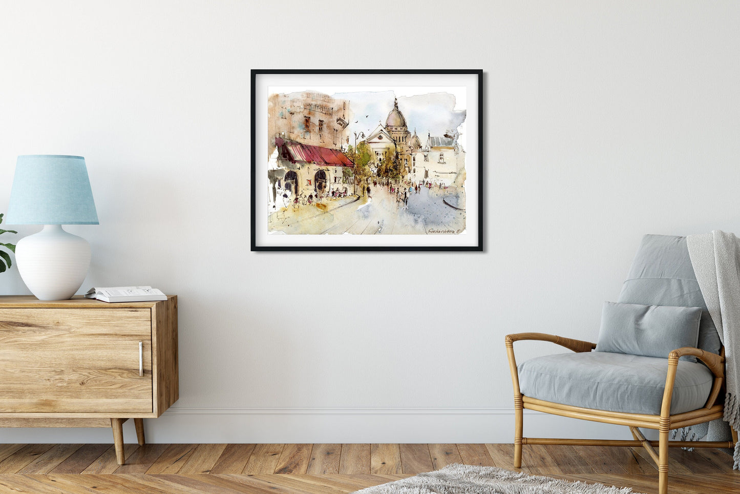 Paris Montmartre Art Print, Europe, France, Modern Architectural Wall Decor, Gift Ideas For Her, French Illustration