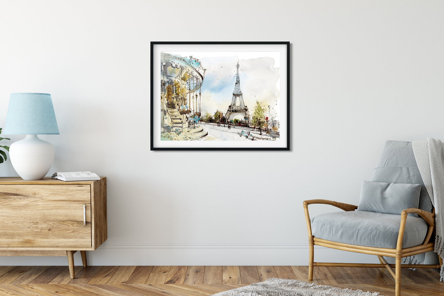 Paris Carousel Print, Eiffel Tower Wall Art, French City Illustration, France Colorful Painting, Travel Decor