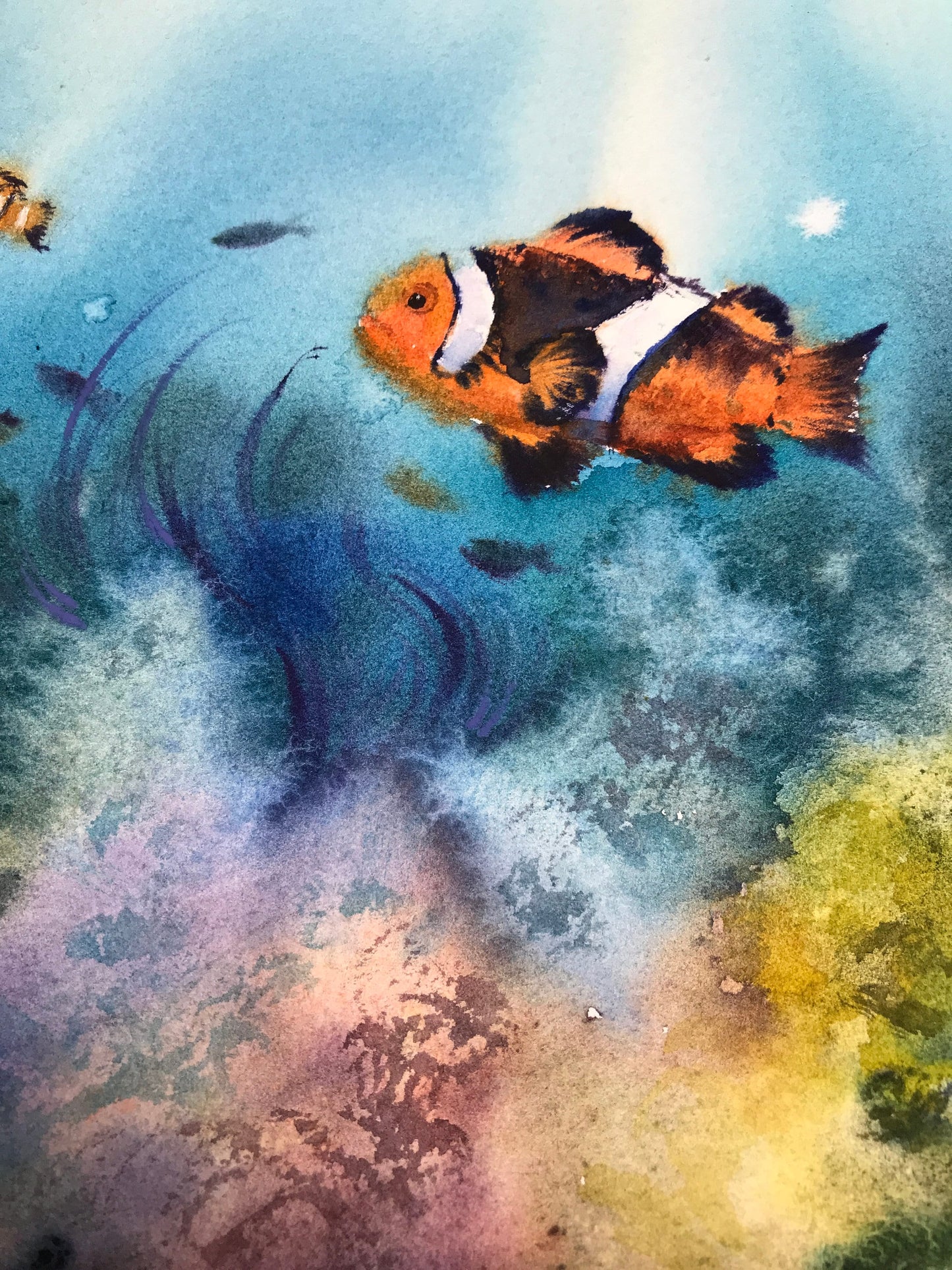 Clown Fish Painting Original, Sea Corals, Underwater Art, Undersea Artwork, Coastal Wall Decor, Gift For Aquarium Lover