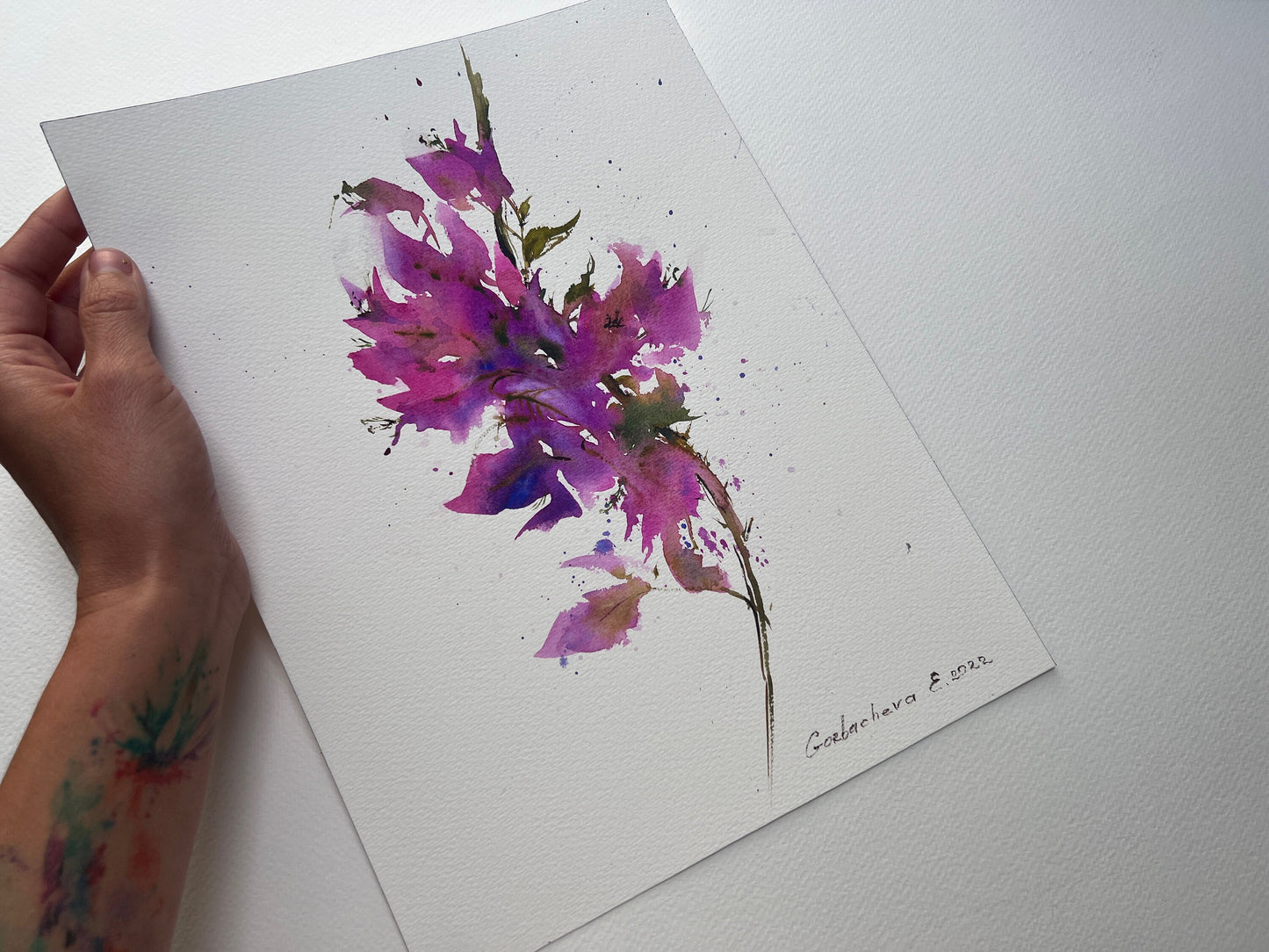 Bougainvillea Flower Painting, Original Watercolor Artwork, Purple Flowers, Botanical Art, Gift, Living Room Wall Decor