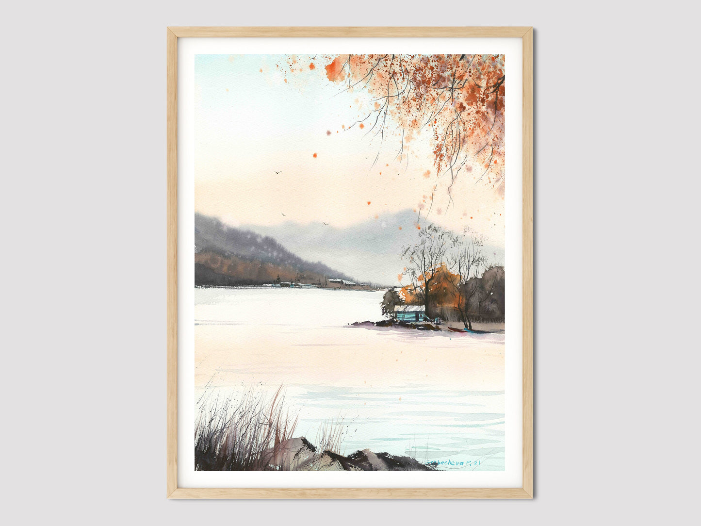 Fall Mountain Art, Nature Giclee Print, Abstract Wall Decor, Landscape Painting on Canvas, Fine Art Print