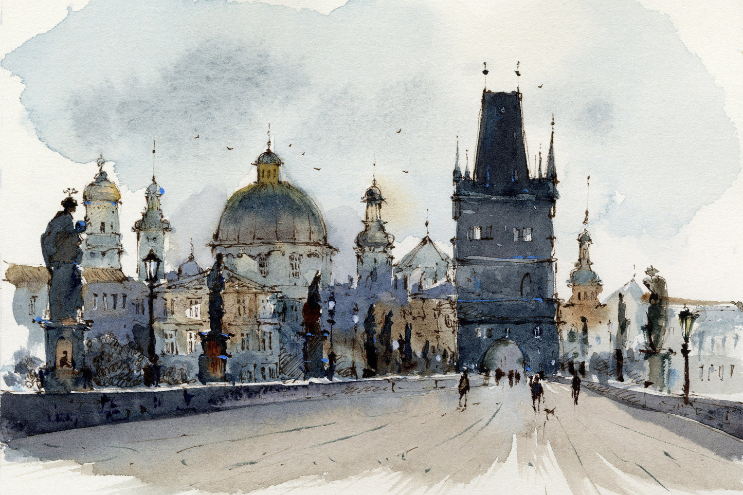 Prague Art Print, Czech Wall Art, Charles Bridge, Travel Poster, Gift Idea, Watercolor Painting, Europa Architecture