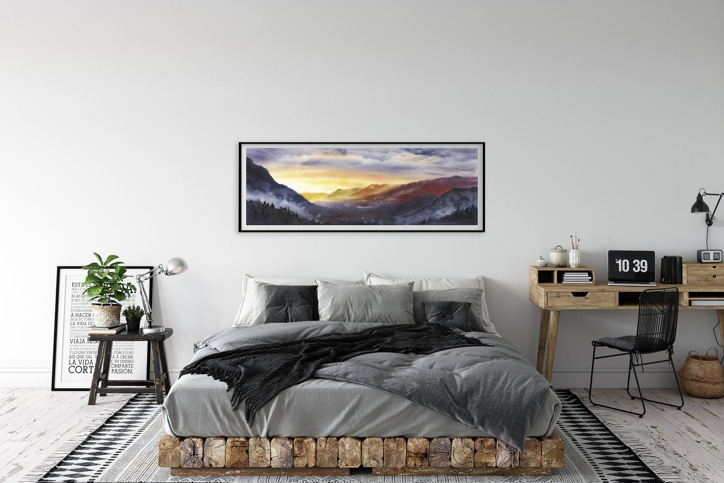Panorama Mountain Print, Nature Canvas Painting, Panoramic Calm Landscape, Home Decoration, Above Bed Wall Decor, Sunset