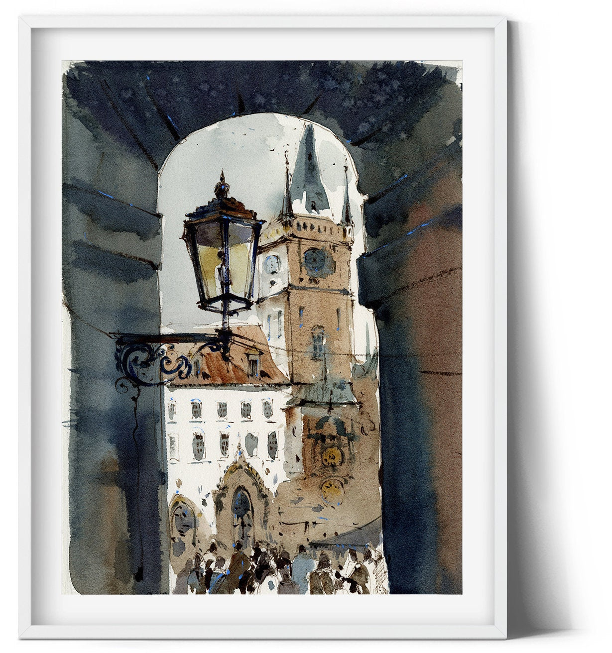 Prague Wall Art, Europe Watercolor Sketch, Czech City Art Print, European Architecture Building, Housewarming gift