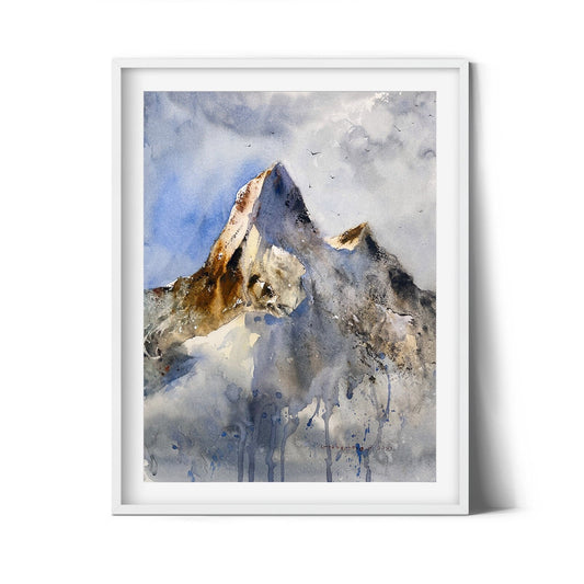 Watercolor Mountain Painting Original, Abstract Contemporary Art, Modern Wall Decor, Gift for adventurous, Georgia