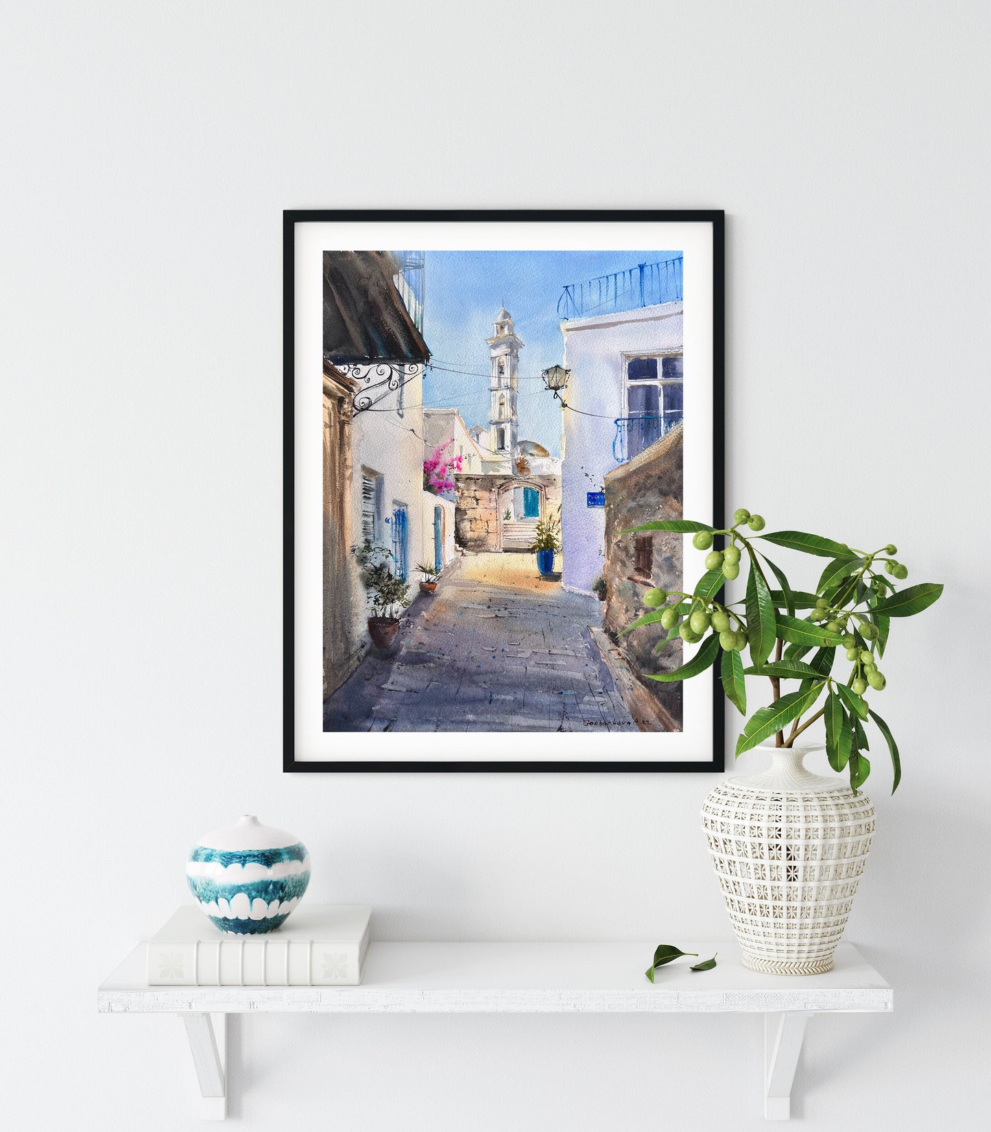 Girne City Painting Original, Coastal Watercolor Artwork, Northern Cyprus, Unique Gift For Travel Lover, Greece Wall Art