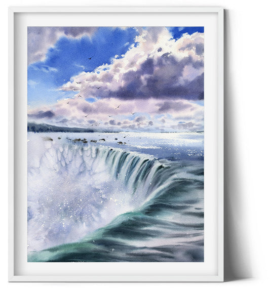 Niagara Falls Art Print, American Falls Watercolor, Travel Poster, Waterfall Painting, Ontario Canada, Office Wall Decor