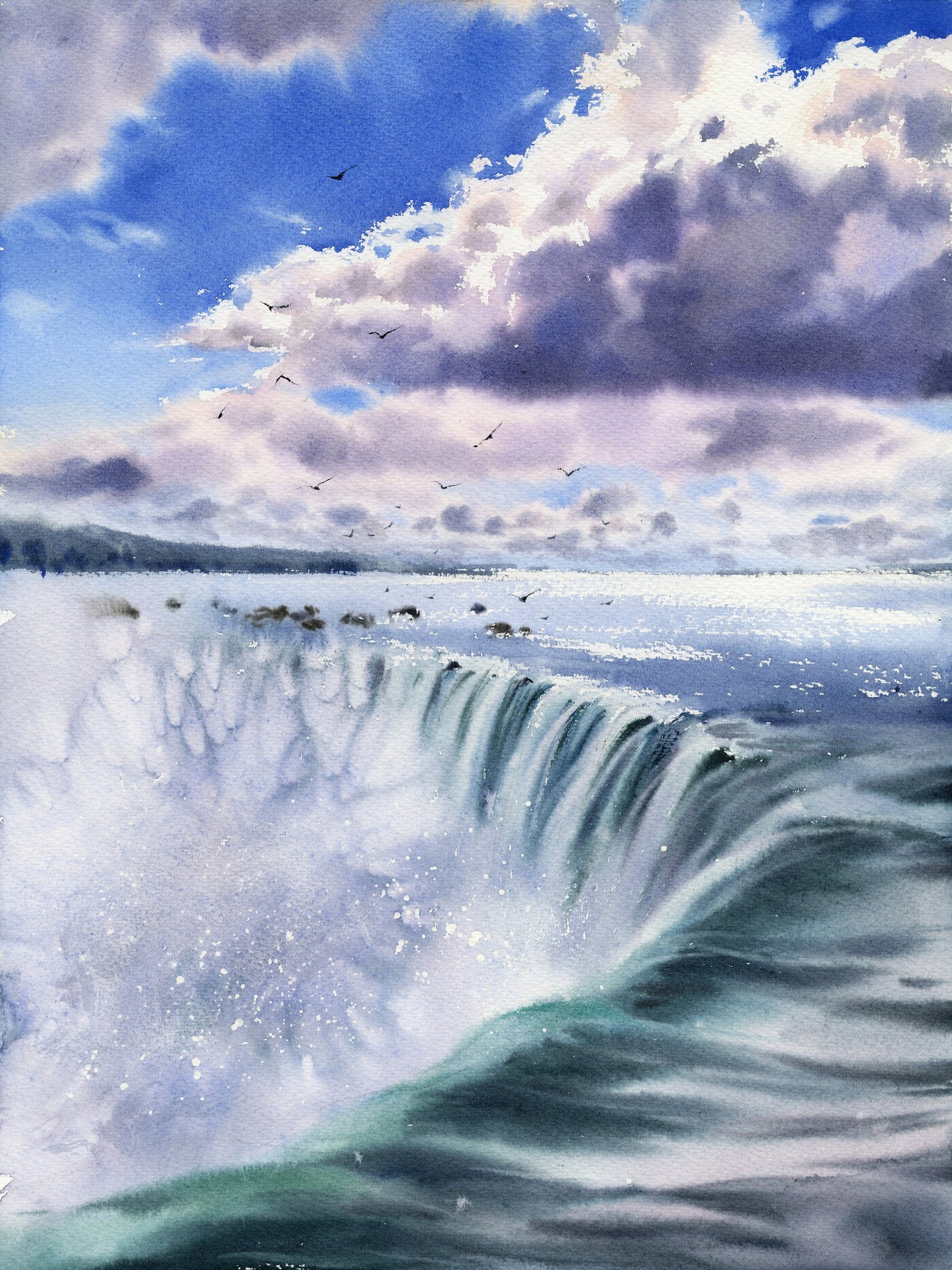 Niagara Falls Art Print, American Falls Watercolor, Travel Poster, Waterfall Painting, Ontario Canada, Office Wall Decor