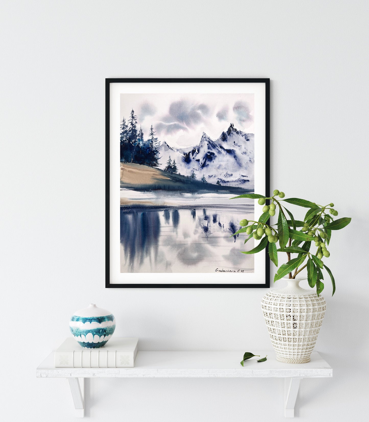 Abstract Nature Scene Painting Original, Watercolor Mountain Artwork, Modern Wall Decor, Gift for Him