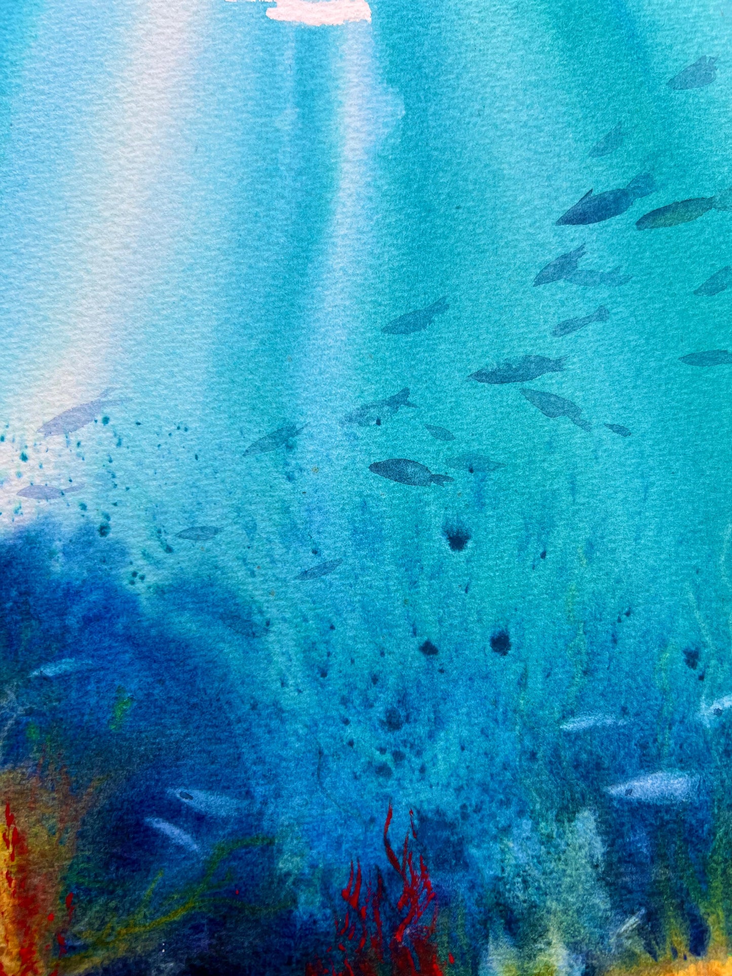 Underwater World Painting Original, Watercolor Undersea Artwork, Ocean Art, Coral Fish, Coastal Wall Decor, Gift