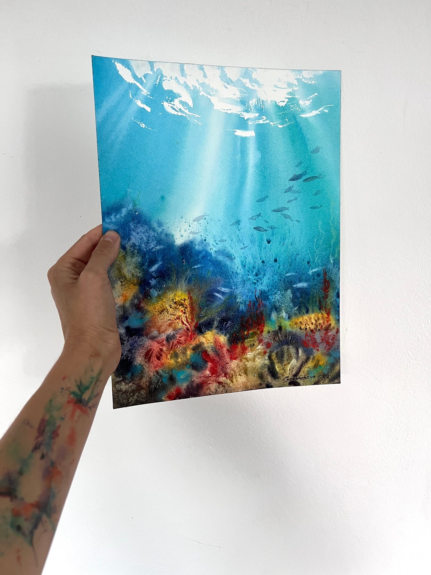 Underwater World Painting Original, Watercolor Undersea Artwork, Ocean Art, Coral Fish, Coastal Wall Decor, Gift