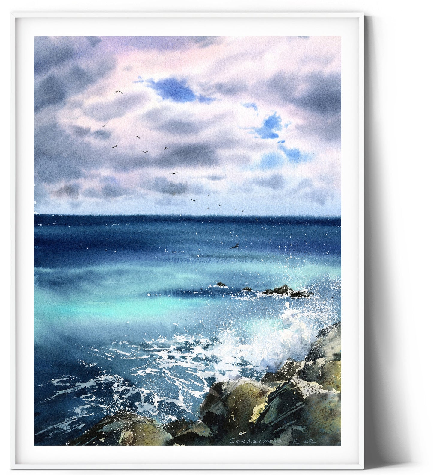Sea Art Print, Coastal Wall Decor, Seascape Large Painting, Blue Wave Rocks, Canvas Prints, Home & Office Decoration