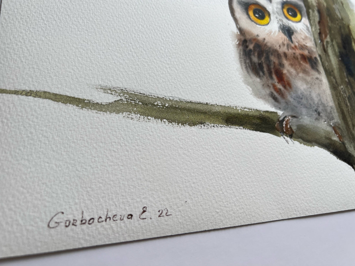 Owl Watercolor Painting, Small Original Artwork, Bird Wall Art, Nursery Room Decor, Animal Art