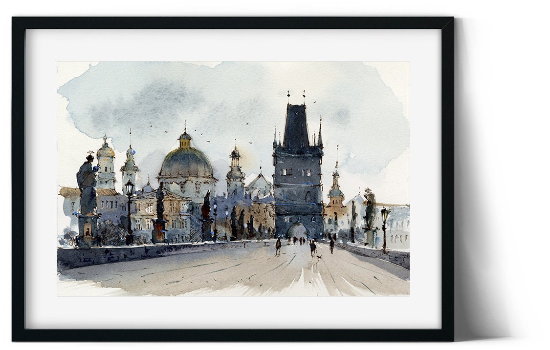 Framed poster Watercolor St Petersburg Urban Setting, Watercolor bright hot Urban Landscape Print, Living Room Watercolor Urban Wall Art