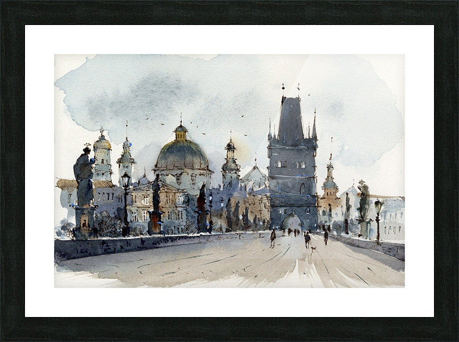 Prague Art Print, Czech Wall Art, Charles Bridge, Travel Poster, Gift Idea, Watercolor Painting, Europa Architecture
