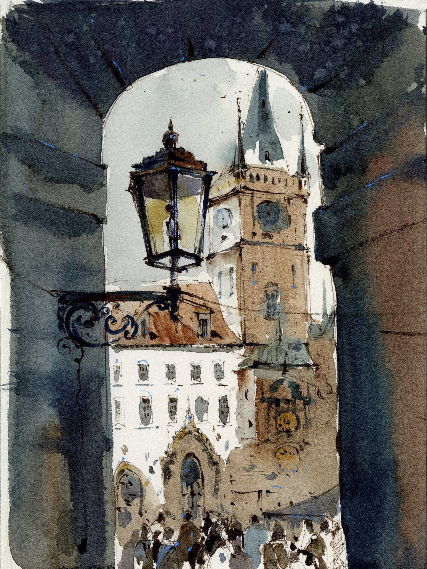 Prague Wall Art, Europe Watercolor Sketch, Czech City Art Print, European Architecture Building, Housewarming gift