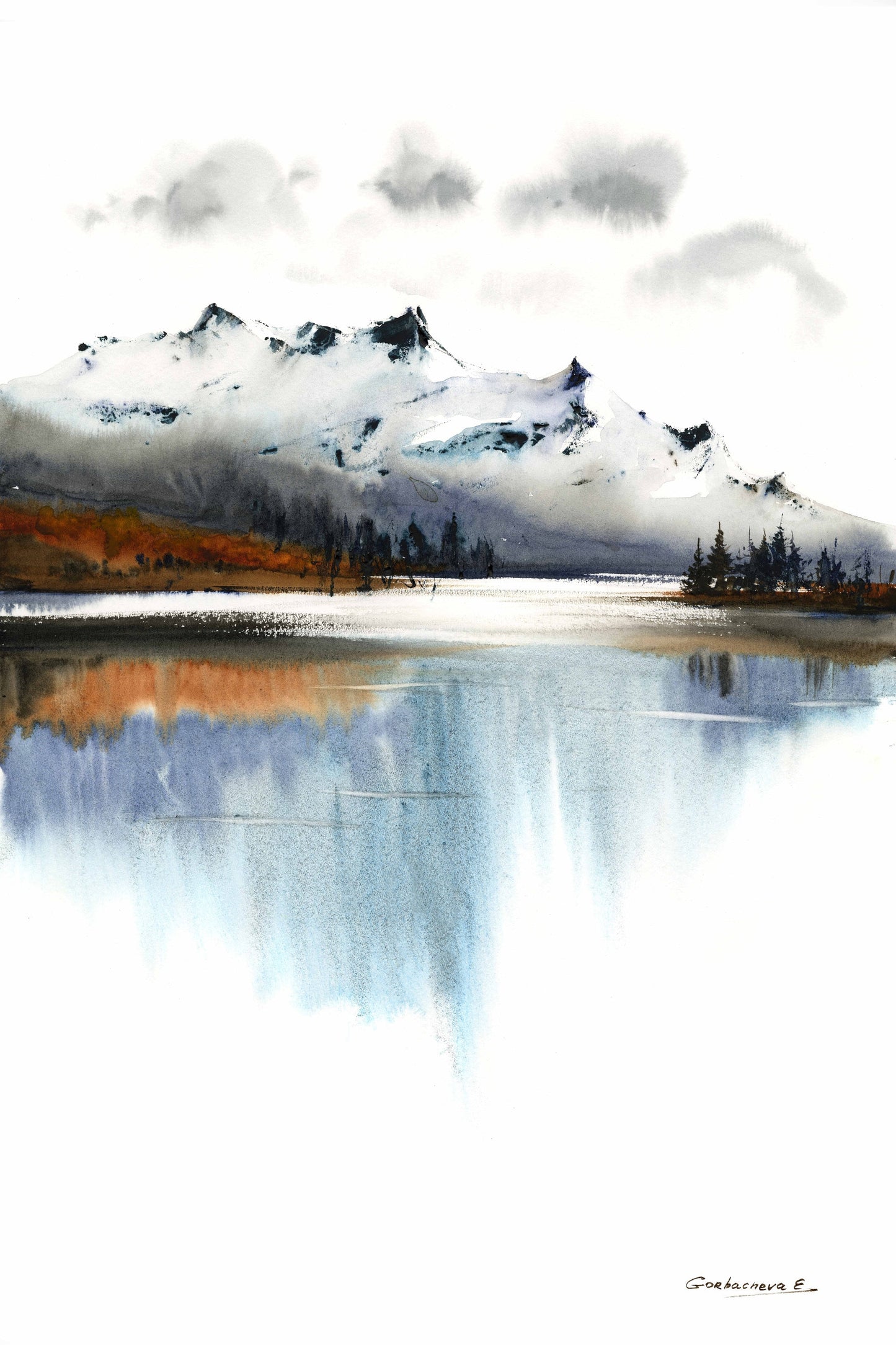 Nature prints, Mountain wall art, Landscape Paintings, Autumn Forest, Mountains Watercolor Trees, Landscape set of 3