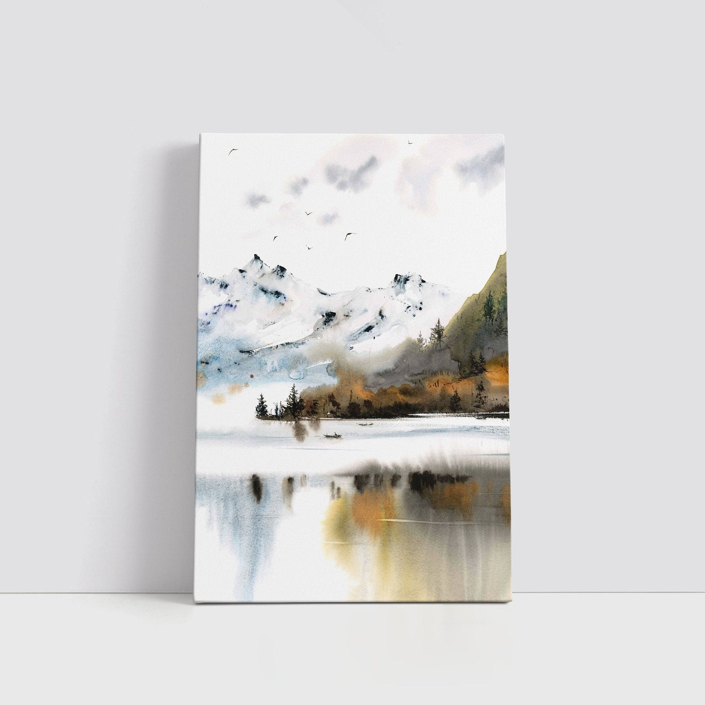 Mountain Print Set of 2, Fall Nature Art, Mountain Forest Wall Decor, Lake Minimal Gallery Wall Art, Pine Trees